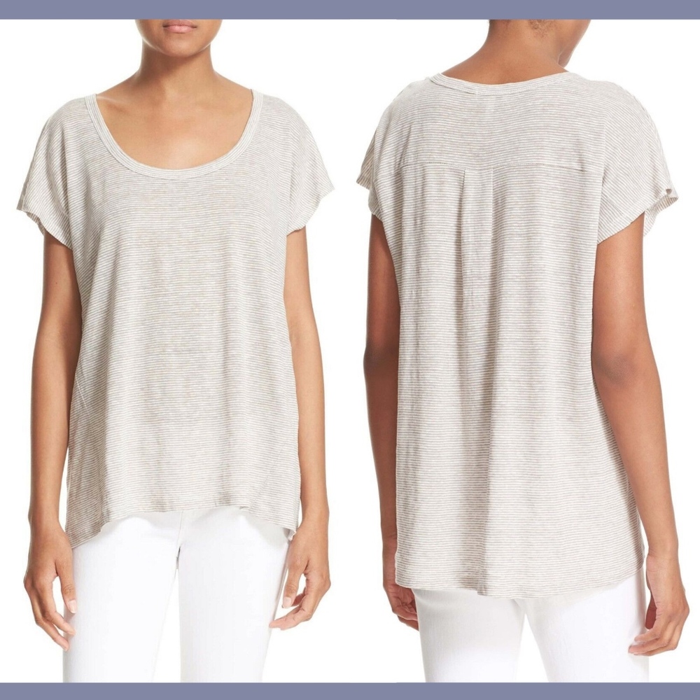 NWT $148 Joie Akela Stripe Scoop Neck Top in Stone-Grey‎ [SZ Large ]